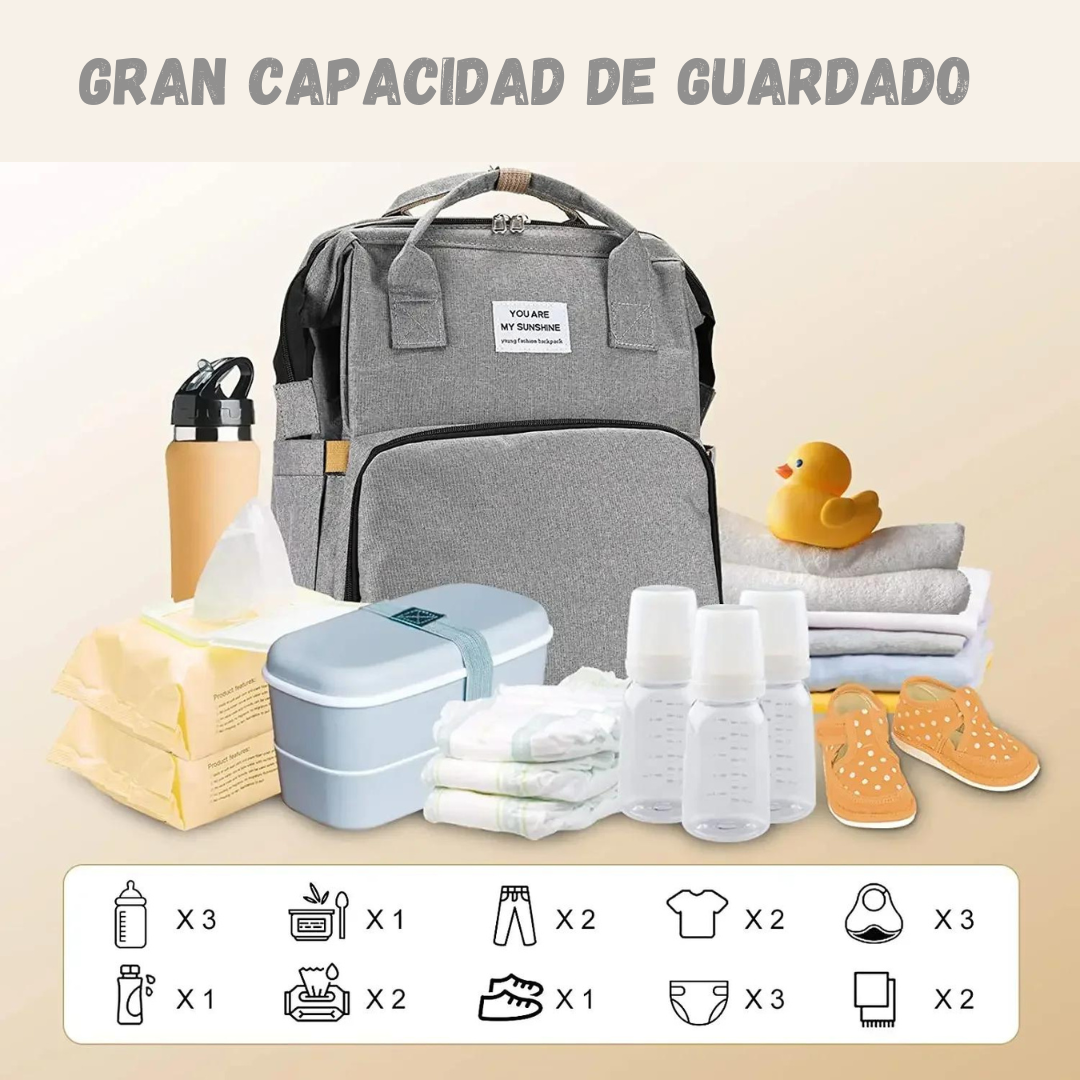 Mochila Pañalera con Mudador GRIS UNISEX + envio gratis